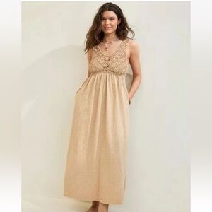 NWT Aerie Crochet Top Beige Flowy Beachy Dress size Large